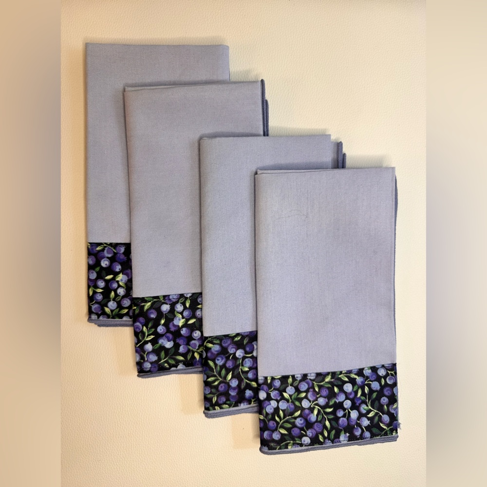Cotton Napkins – Set of 4 – Blueberry Border